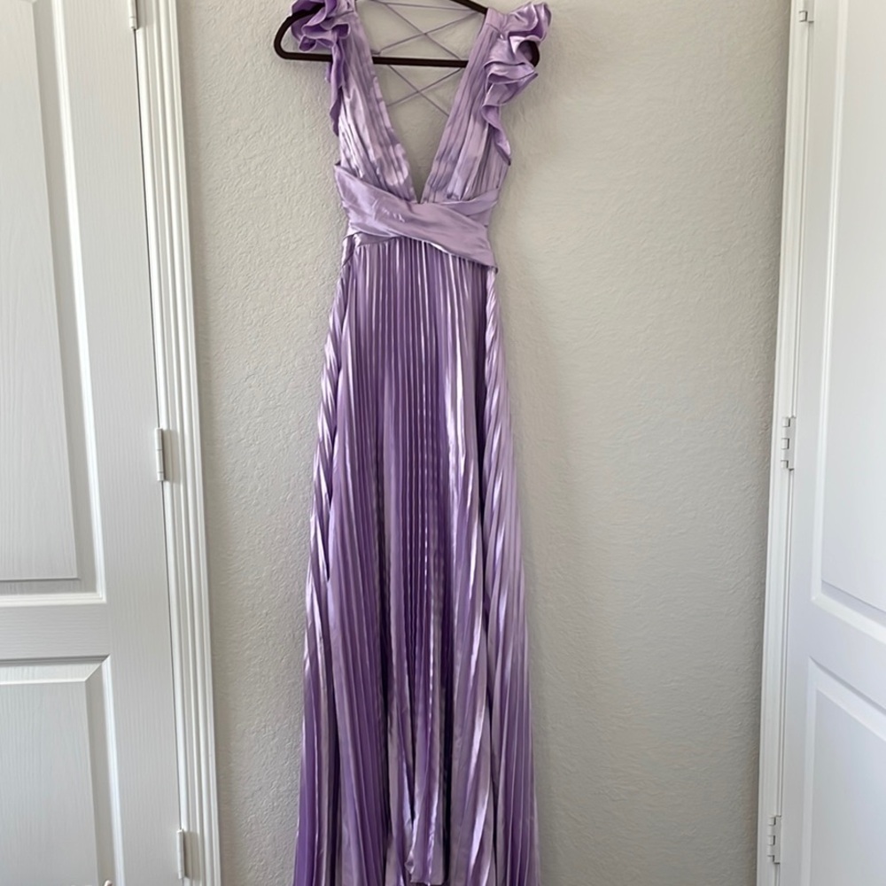 Lace Up Purple Pleated Gown Sz M